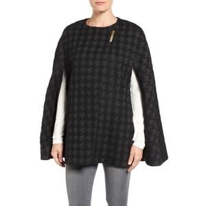 RARE Ted Baker Dannae Black Wool-Blend Houndstooth Cape - Women's Size S/M